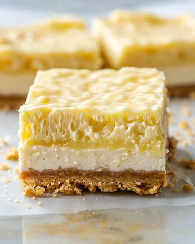 Zesty lemon cheesecake protein bars stacked on a plate